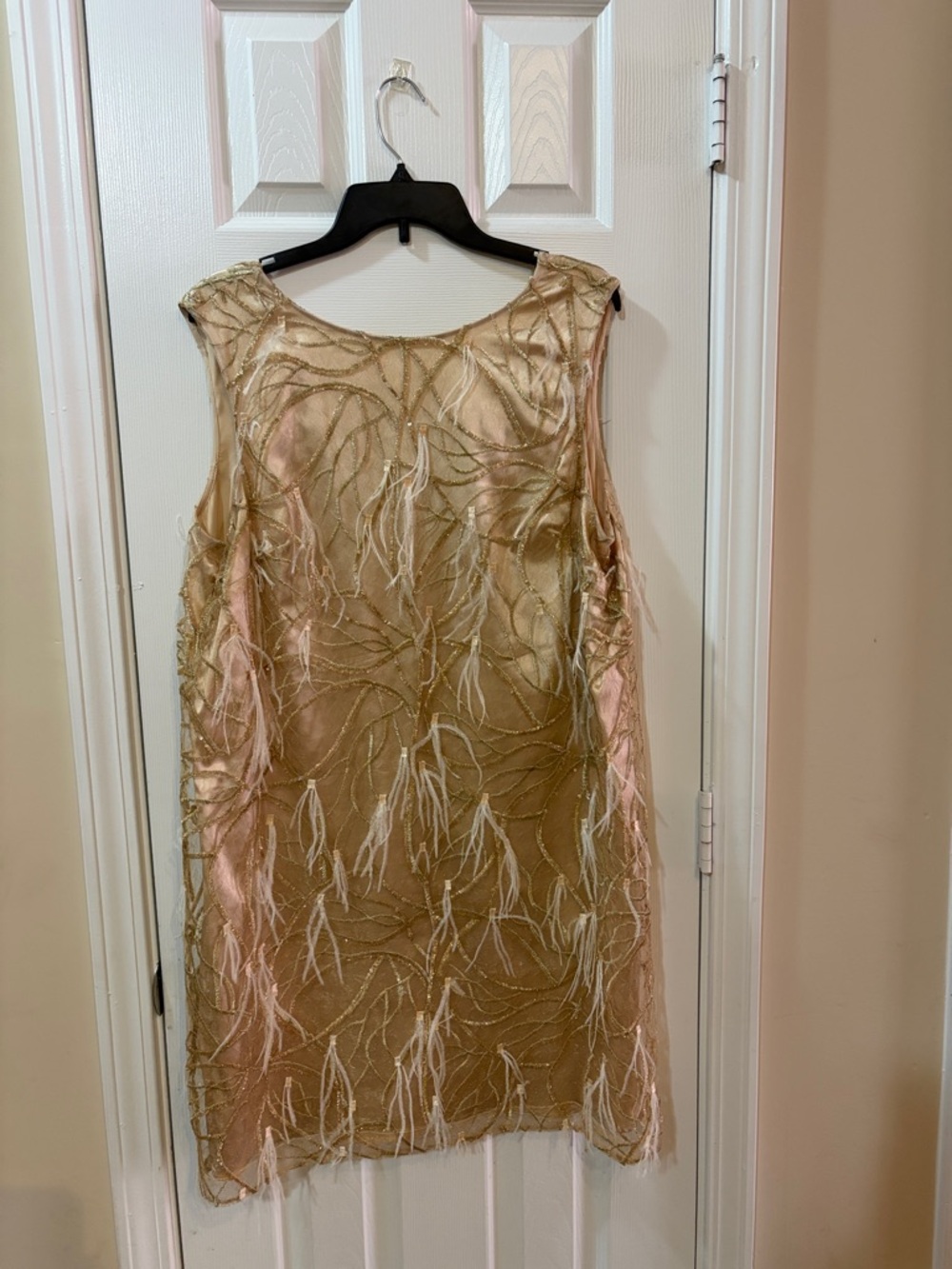 Metallic Gold Feather-Detail Mini Dress